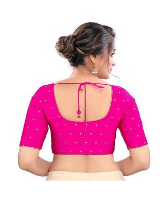 Pink Tafeta Silk Padded Round Neck Blouse 2