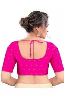 Pink Tafeta Silk Padded Round Neck Blouse