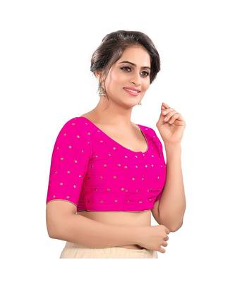 Pink Tafeta Silk Padded Round Neck Blouse 3