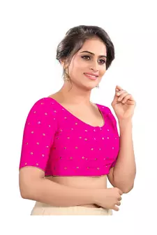 Pink Tafeta Silk Padded Round Neck Blouse