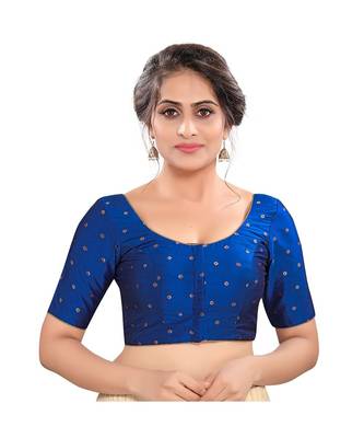 blue Tafeta Silk Padded Round Neck Blouse 1