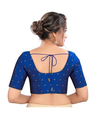 blue Tafeta Silk Padded Round Neck Blouse 2
