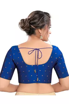 blue Tafeta Silk Padded Round Neck Blouse