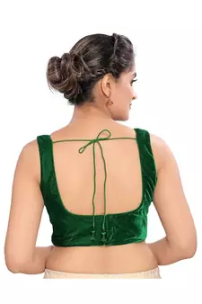 Green Velvet Padded Square Neck Blouse