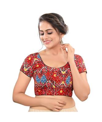 Maroon Cotton Padded Round Neck Blouse 1