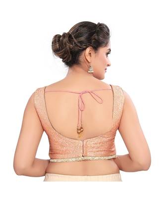Peach Brocade Padded V neck Blouse 2