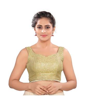 green Brocade Padded V neck Blouse 1