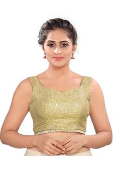 green Brocade Padded V neck Blouse