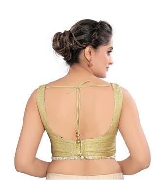 green Brocade Padded V neck Blouse 2