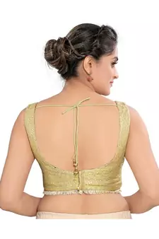 green Brocade Padded V neck Blouse
