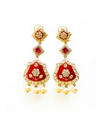 Bridal Red Long Earrings in Kundan 1
