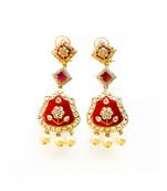 Bridal Red Long Earrings in Kundan