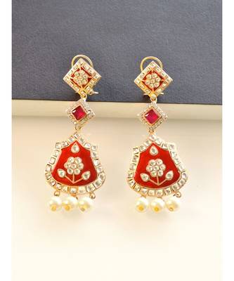Bridal Red Long Earrings in Kundan 2