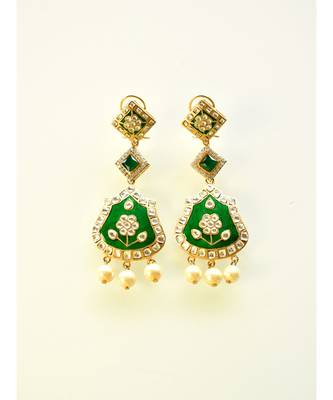 Bridal Green Long Earrings in Kundan 1