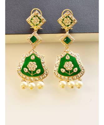 Bridal Green Long Earrings in Kundan 2