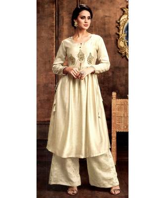 cream jute silk kurta-sets 1