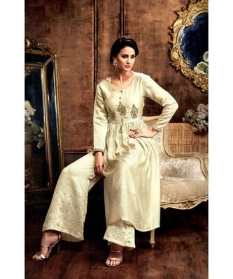 cream jute silk kurta-sets 2