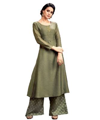 green jute silk kurta-sets 1