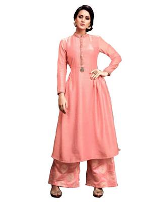 peach jute silk kurta-sets 1