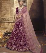 auspicious Wine thread, zari, sequins embroidered georgette Semi Stitched Lehenga