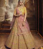 Yellow Zari, Sequins and Thread embroidered organza Semi Stitched Bridal Lehenga
