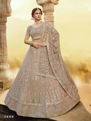 Light-brown Gota, Zarkan with thread embroidered georgette Semi Stitched Bridal Lehenga 1