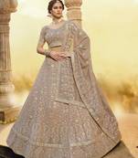 Light-brown Gota, Zarkan with thread embroidered georgette Semi Stitched Bridal Lehenga