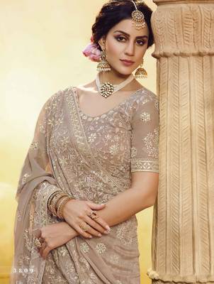 Light-brown Gota, Zarkan with thread embroidered georgette Semi Stitched Bridal Lehenga 2