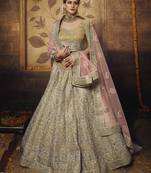 Golden embroidered silk Semi Stitched bridal lehenga