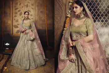Golden embroidered silk Semi Stitched bridal lehenga 3