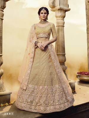 Golden embroidered Silk Semi Stitched Bridal Lehenga 1