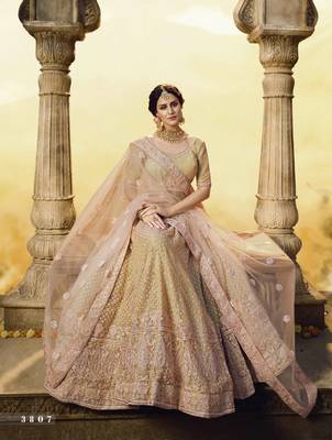 Golden embroidered Silk Semi Stitched Bridal Lehenga 2