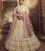 Cream Zari and Thread embroidered with stone work organza Semi Stitched Bridal Lehenga