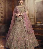 Light-brown sequins, zarkan, thread, zari embroidered georgette Lehenga choli for wedding