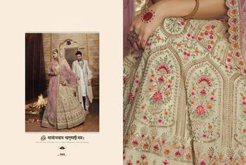 Cream Zari and Thread embroidered with stone work organza Semi Stitched Bridal Lehenga 4