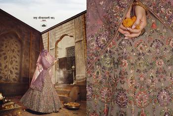 Light-brown sequins, zarkan, thread, zari embroidered georgette Lehenga choli for wedding 4
