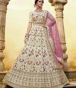 Off-white gota, thread, ruffle, zari, zarkan, dori embroidered georgette Semi Stitched Lehenga