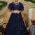 Navy-blue Thread and sequence embroidered net semi-stitched lehenga