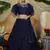 Navy-blue Thread and sequence embroidered net semi-stitched lehenga