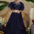 Navy-blue Thread and sequence embroidered net semi-stitched lehenga