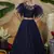 Navy-blue Thread and sequence embroidered net semi-stitched lehenga