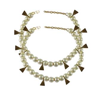 Cream Moti Stud-Gold Platted Brass Anklet 1