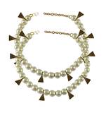 Cream Moti Stud-Gold Platted Brass Anklet