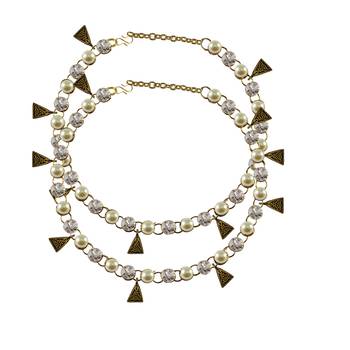 White Stone Stud-Gold Platted Brass Anklet 1