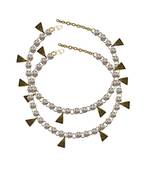 White Stone Stud-Gold Platted Brass Anklet