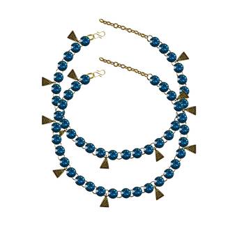 Dark Firozy Stone Stud-Gold Platted Brass Anklet 1