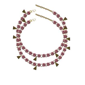 Pink Stone Stud-Gold Platted Brass Anklet 1