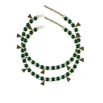 Dark Green Stone Stud-Gold Platted Brass Anklet 1