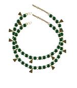 Dark Green Stone Stud-Gold Platted Brass Anklet