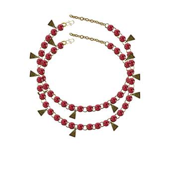 Pink Stone Stud-Gold Platted Brass Anklet 1